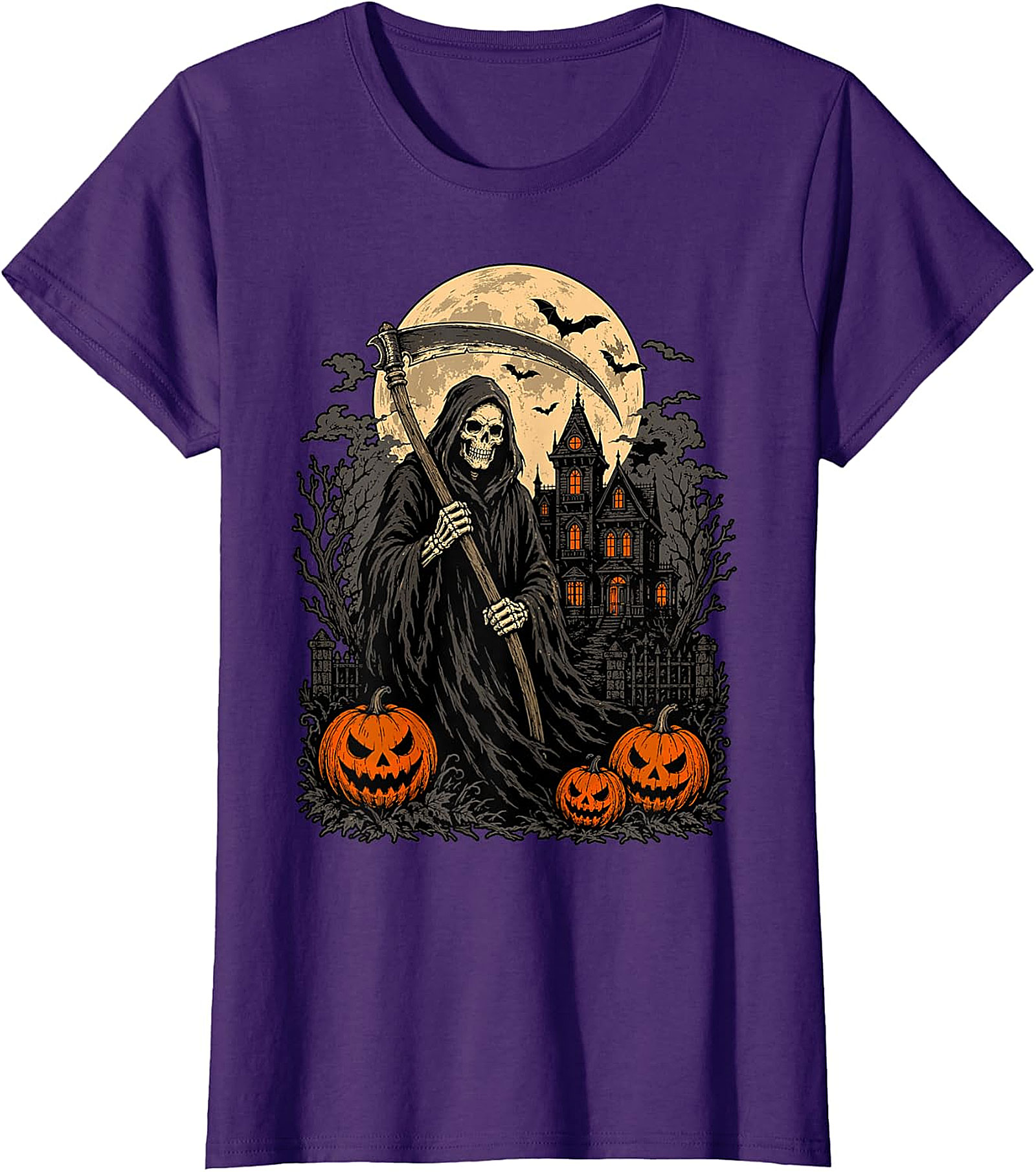 Grim Reaper & Haunted House Halloween T-Shirt