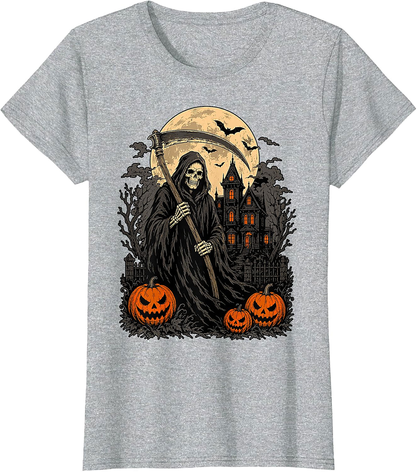 Grim Reaper & Haunted House Halloween T-Shirt