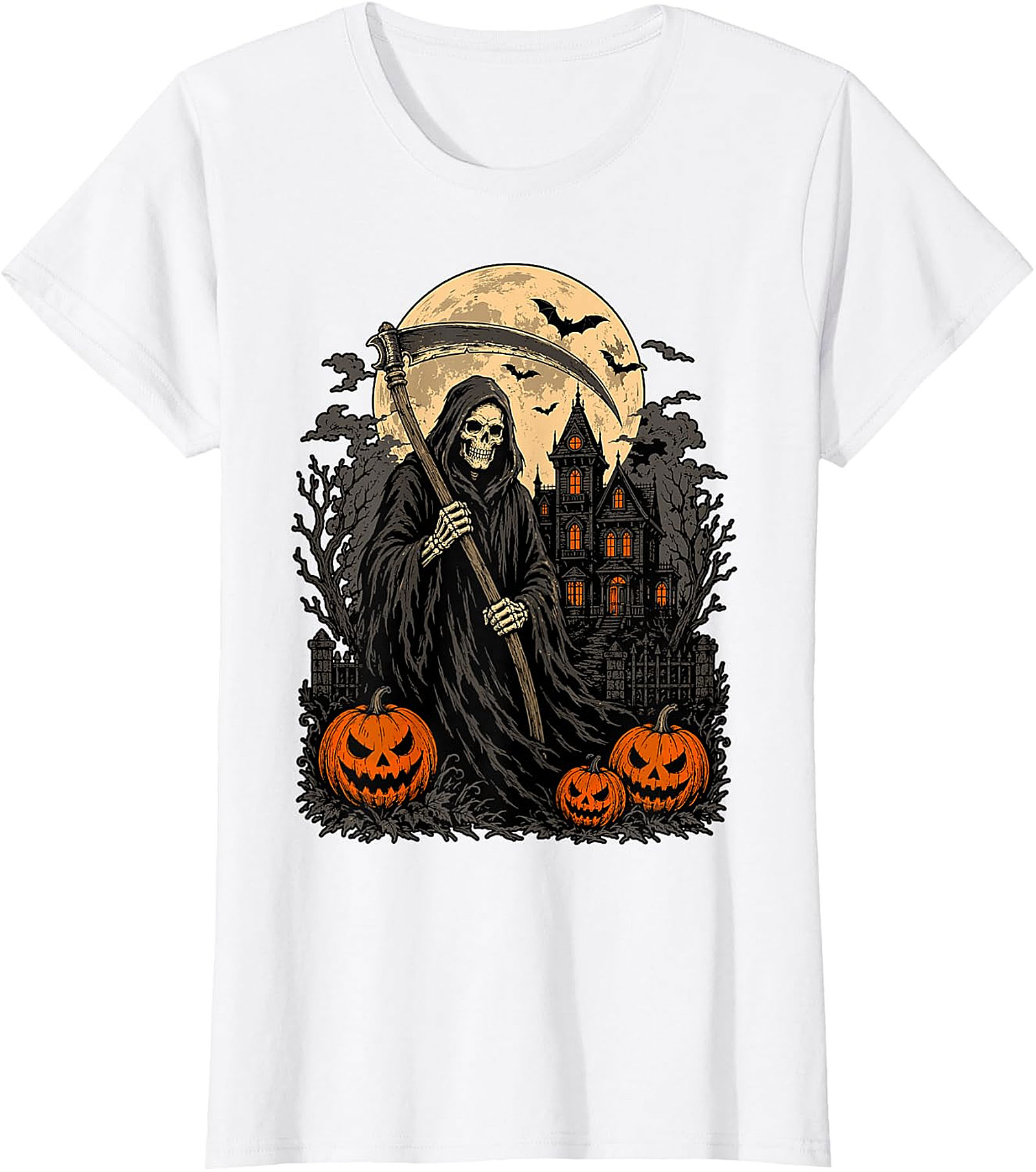 Grim Reaper & Haunted House Halloween T-Shirt