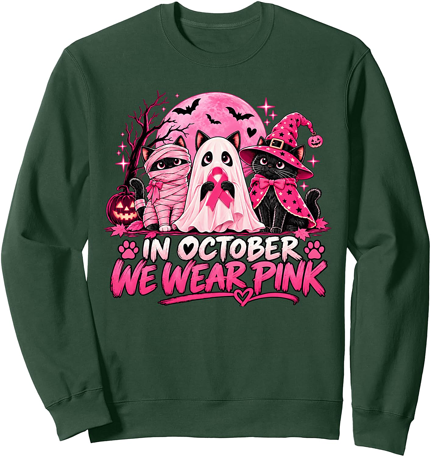In October We Wear Pink Halloween Cats Sweatshirt