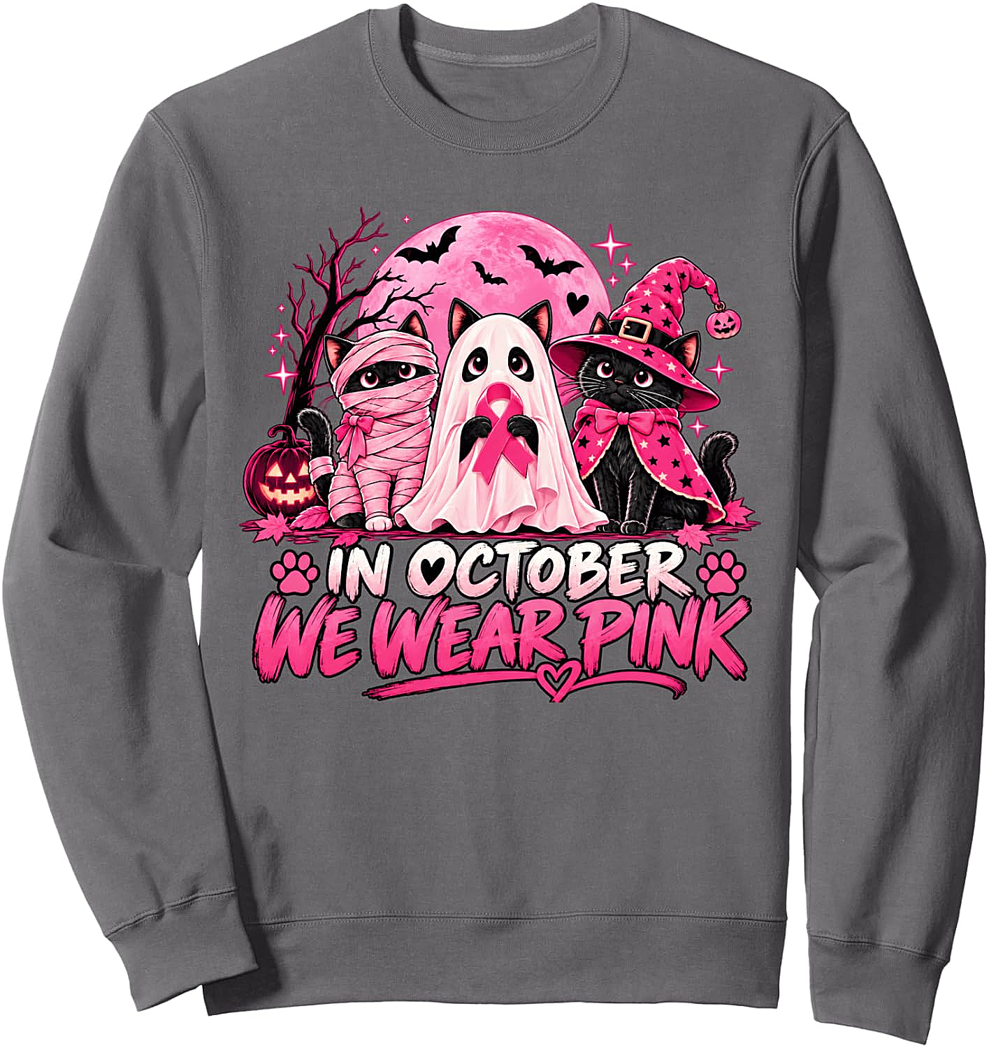 In October We Wear Pink Halloween Cats Sweatshirt
