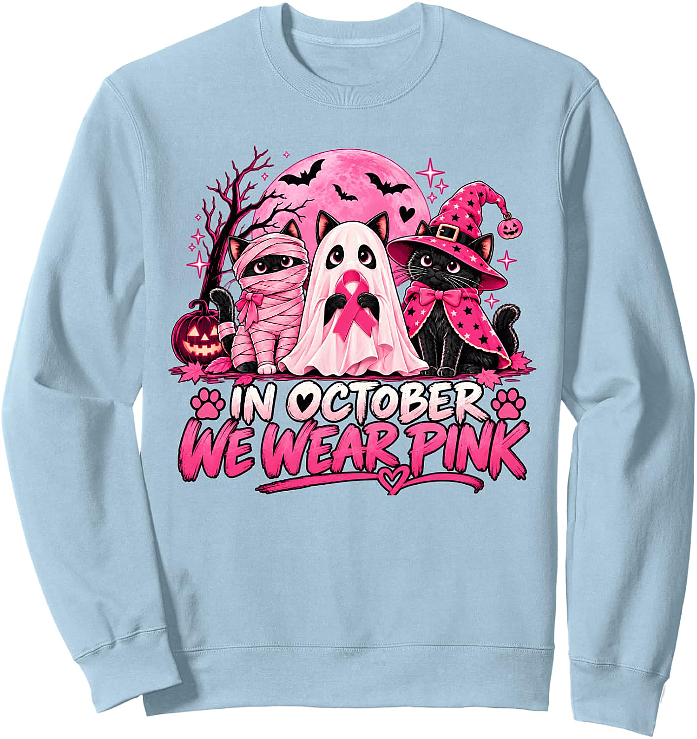 In October We Wear Pink Halloween Cats Sweatshirt