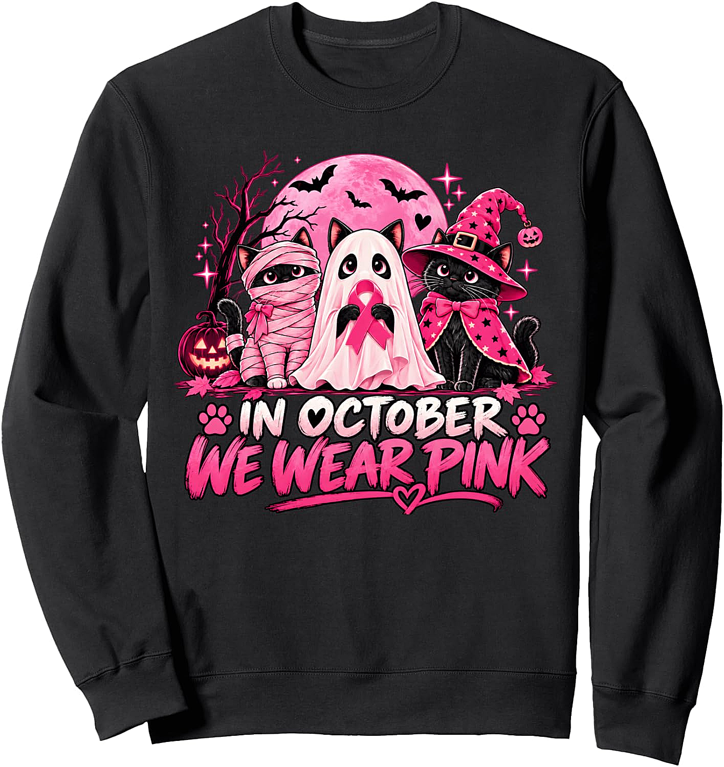 In October We Wear Pink Halloween Cats Sweatshirt
