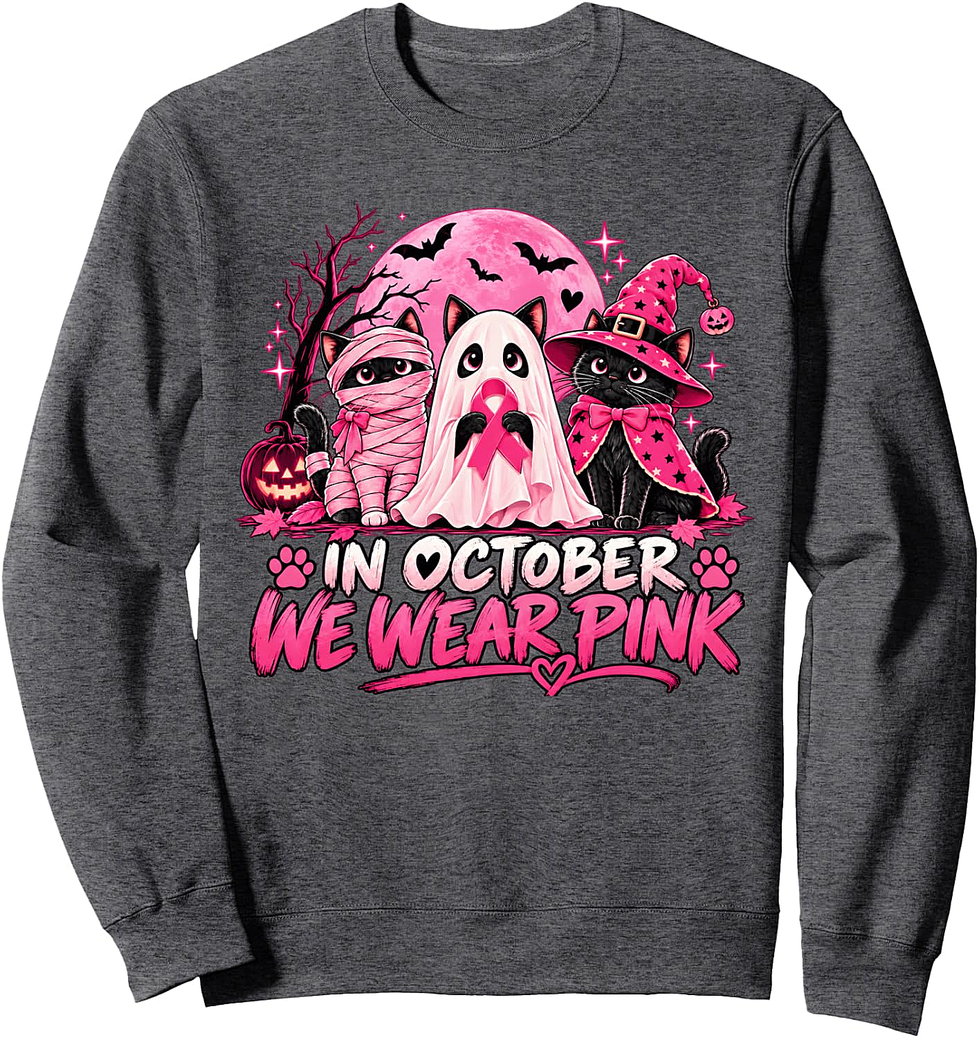 In October We Wear Pink Halloween Cats Sweatshirt