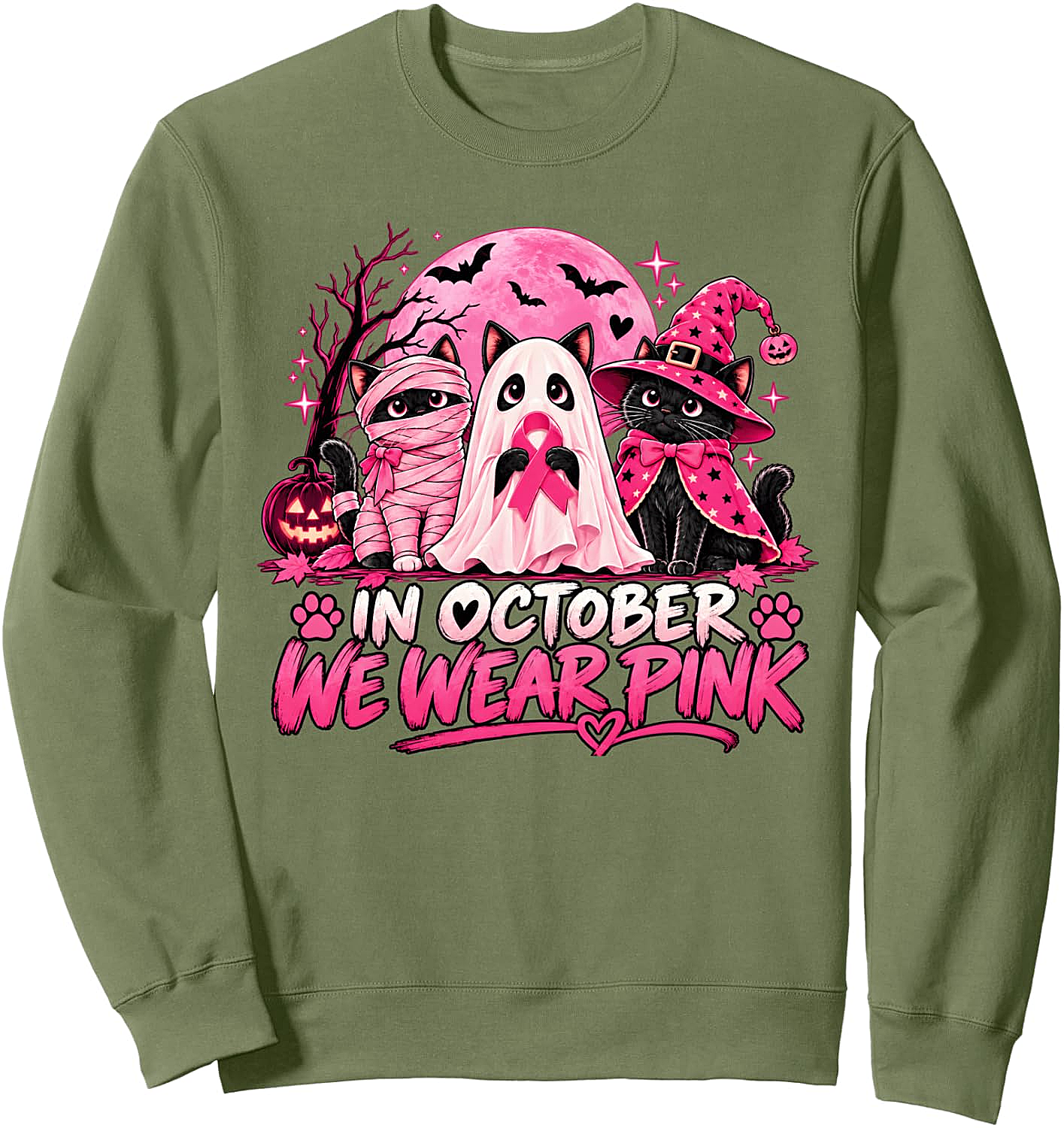 In October We Wear Pink Halloween Cats Sweatshirt