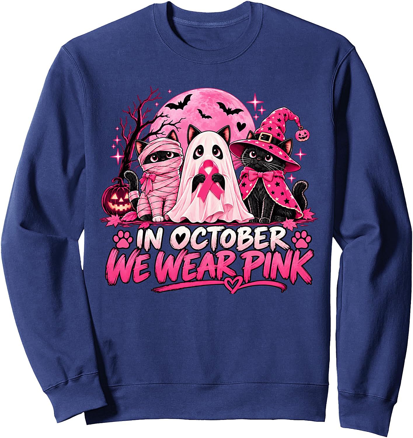 In October We Wear Pink Halloween Cats Sweatshirt