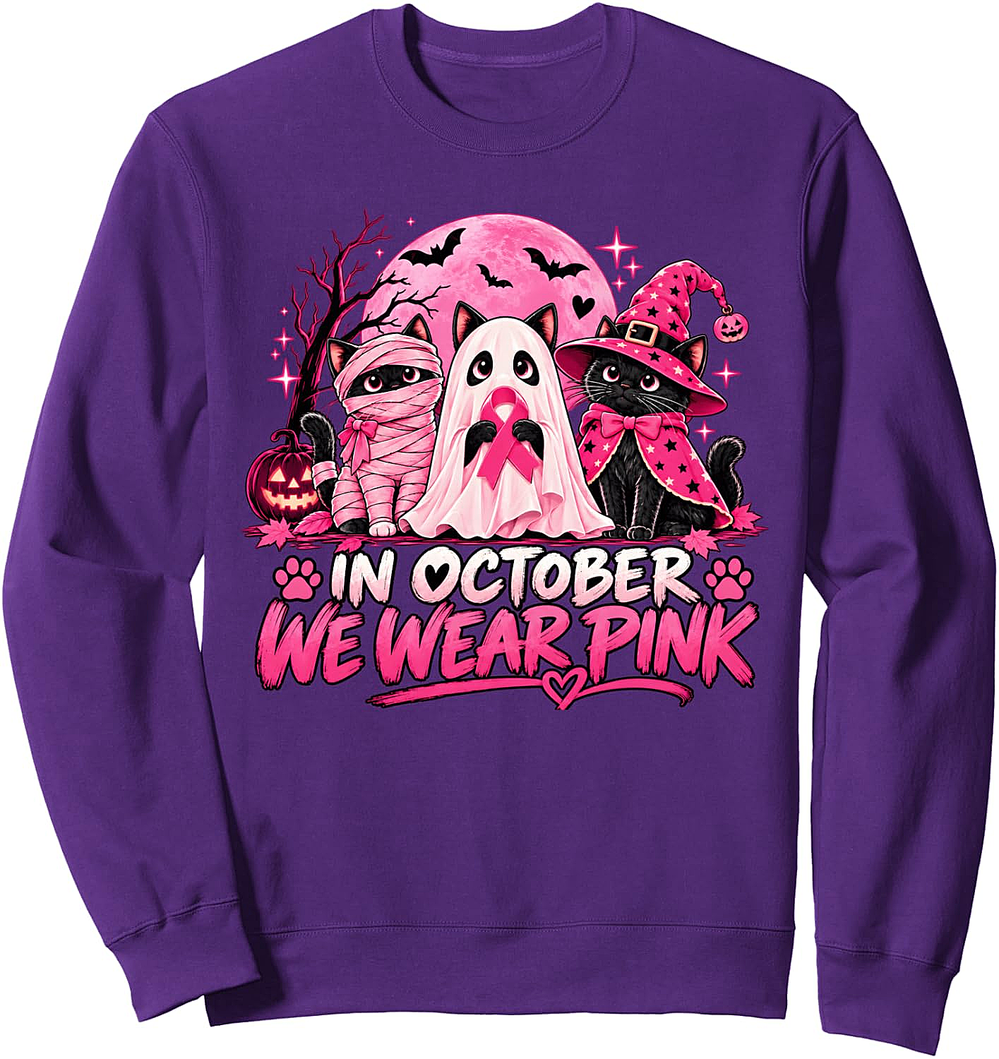In October We Wear Pink Halloween Cats Sweatshirt