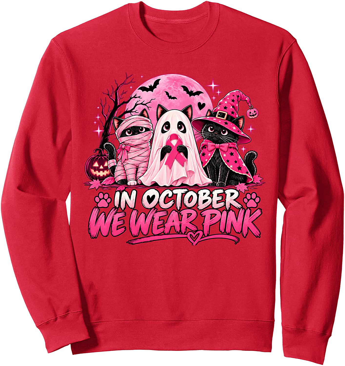 In October We Wear Pink Halloween Cats Sweatshirt