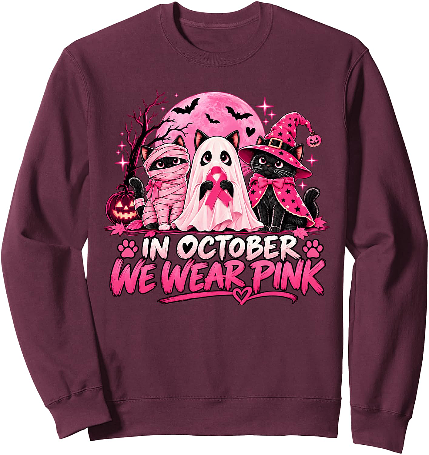 In October We Wear Pink Halloween Cats Sweatshirt