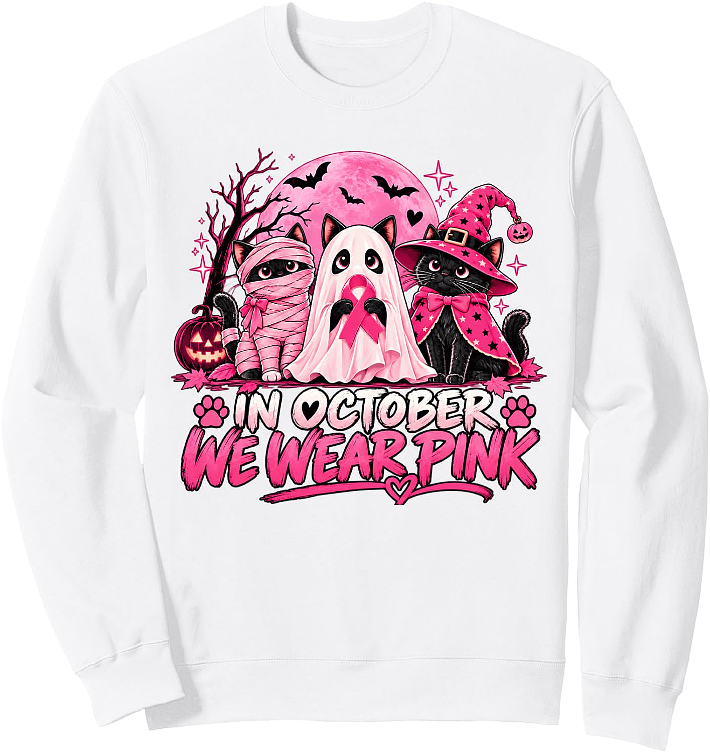 In October We Wear Pink Halloween Cats Sweatshirt