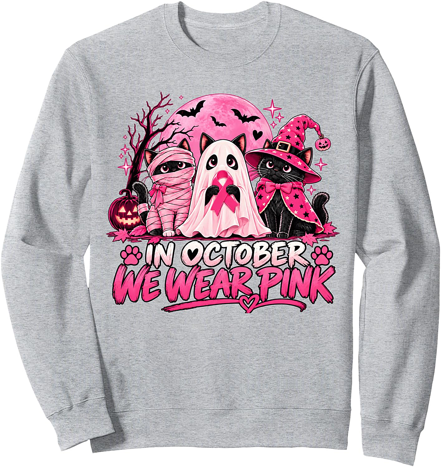 In October We Wear Pink Halloween Cats Sweatshirt