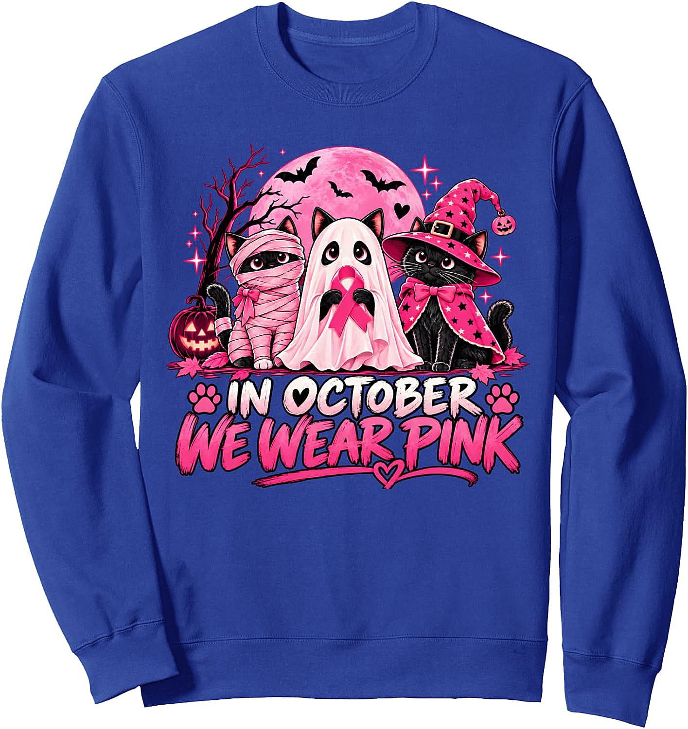 In October We Wear Pink Halloween Cats Sweatshirt