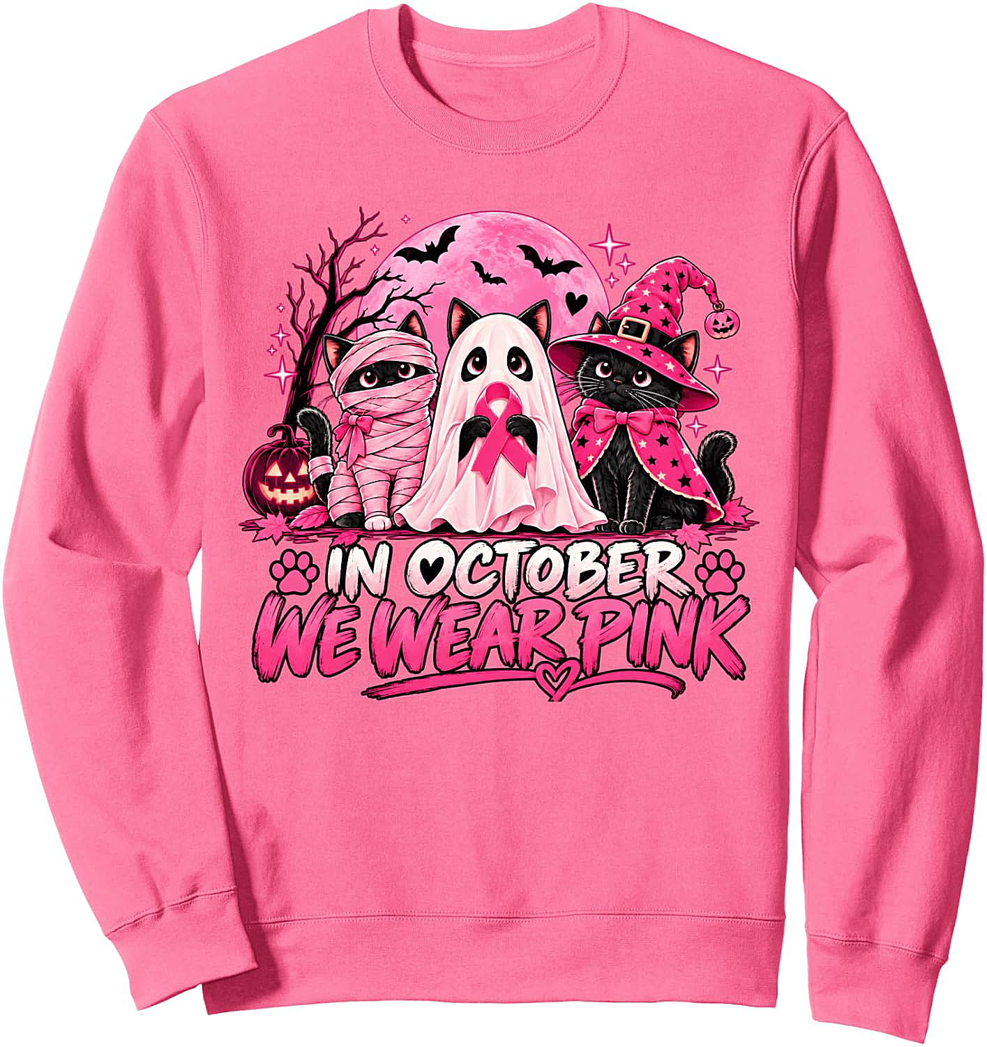 In October We Wear Pink Halloween Cats Sweatshirt