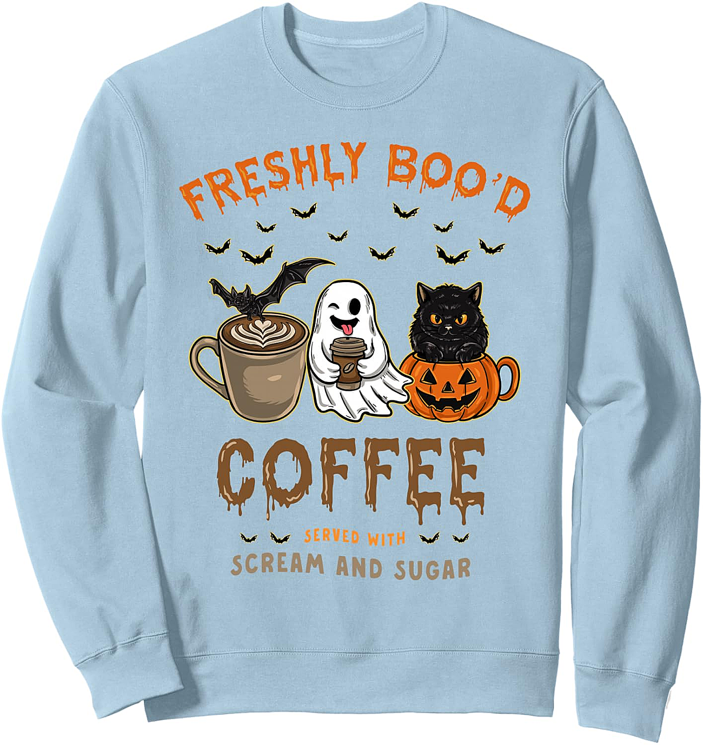  Freshly Boo'd Coffee Funny Halloween Sweatshirt - Ghost Cat