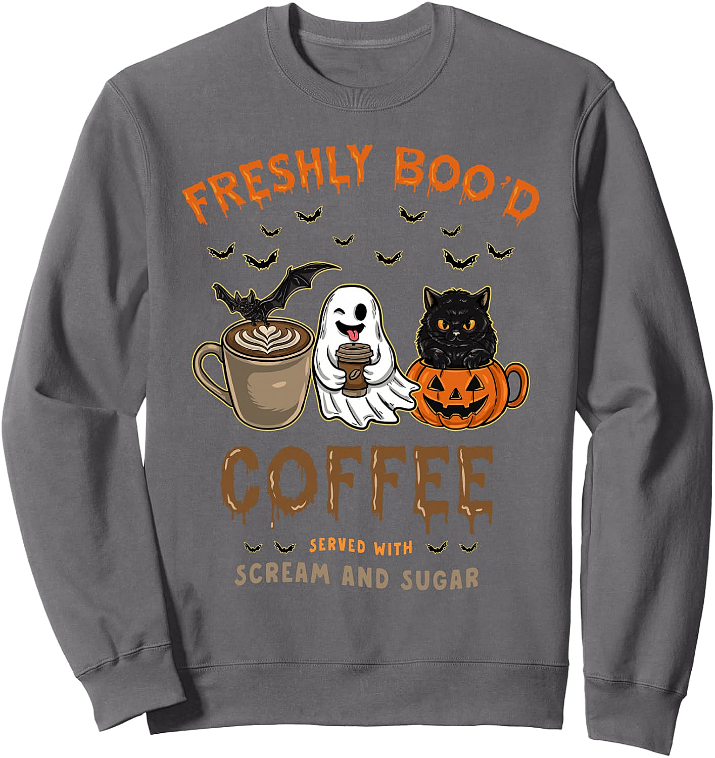  Freshly Boo'd Coffee Funny Halloween Sweatshirt - Ghost Cat