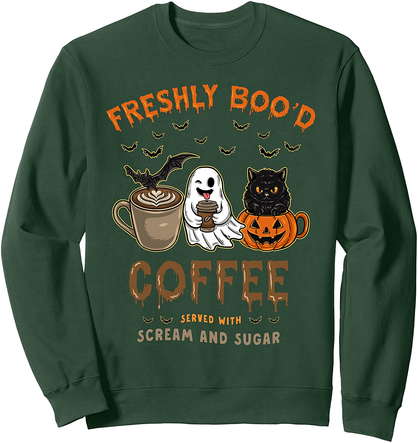  Freshly Boo'd Coffee Funny Halloween Sweatshirt - Ghost Cat