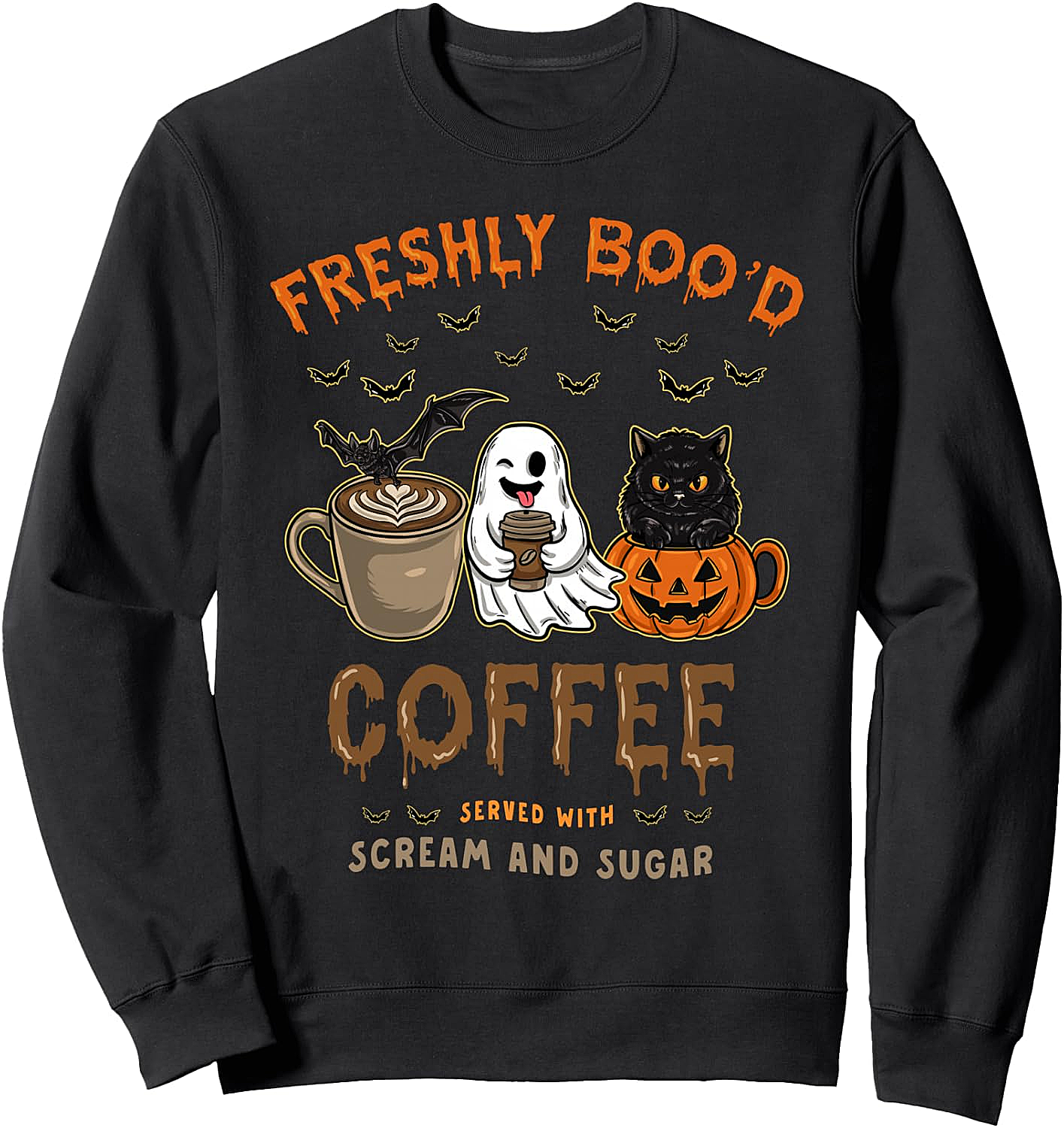 Freshly Boo'd Coffee Funny Halloween Sweatshirt - Ghost Cat
