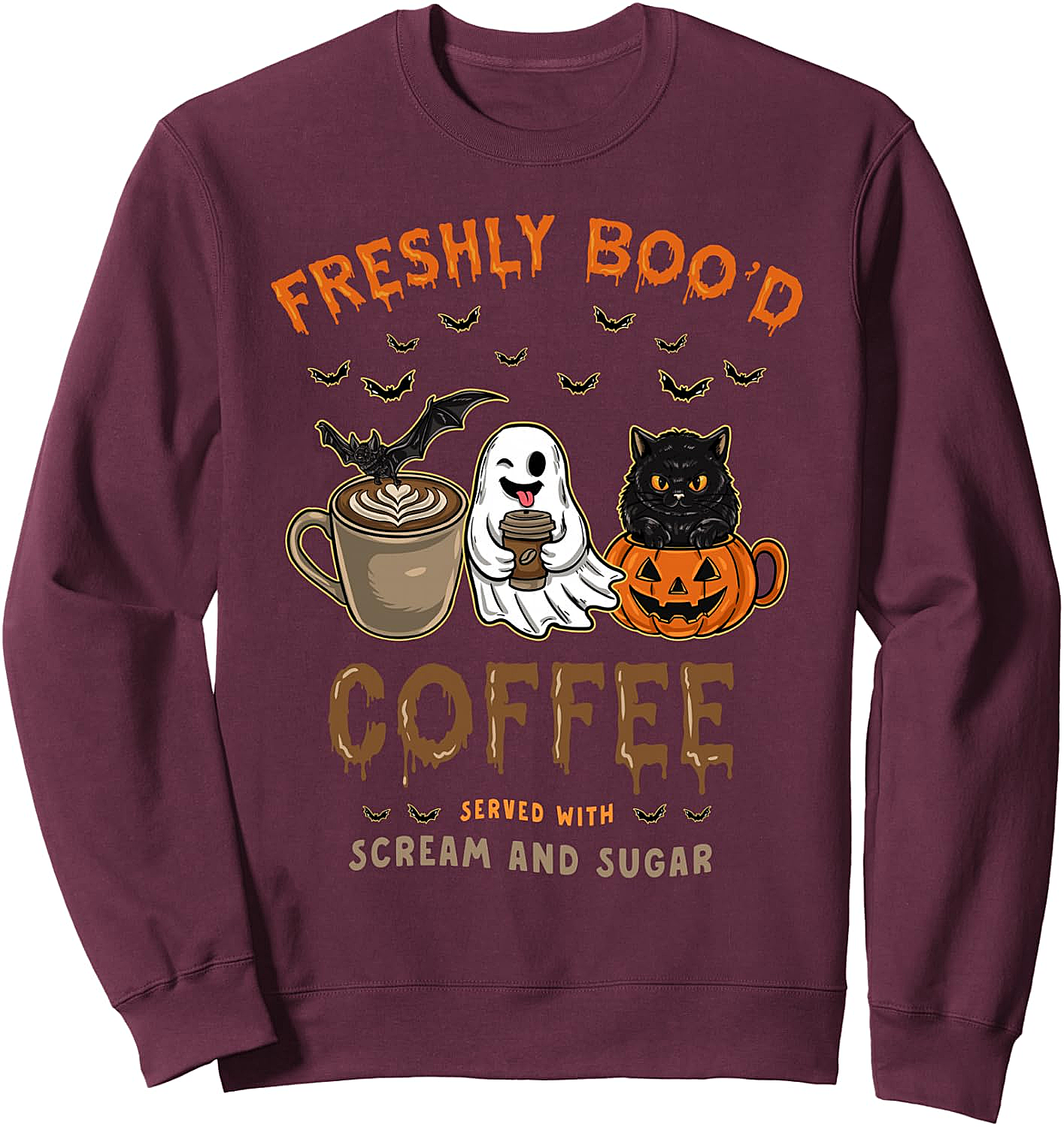 Freshly Boo'd Coffee Funny Halloween Sweatshirt - Ghost Cat