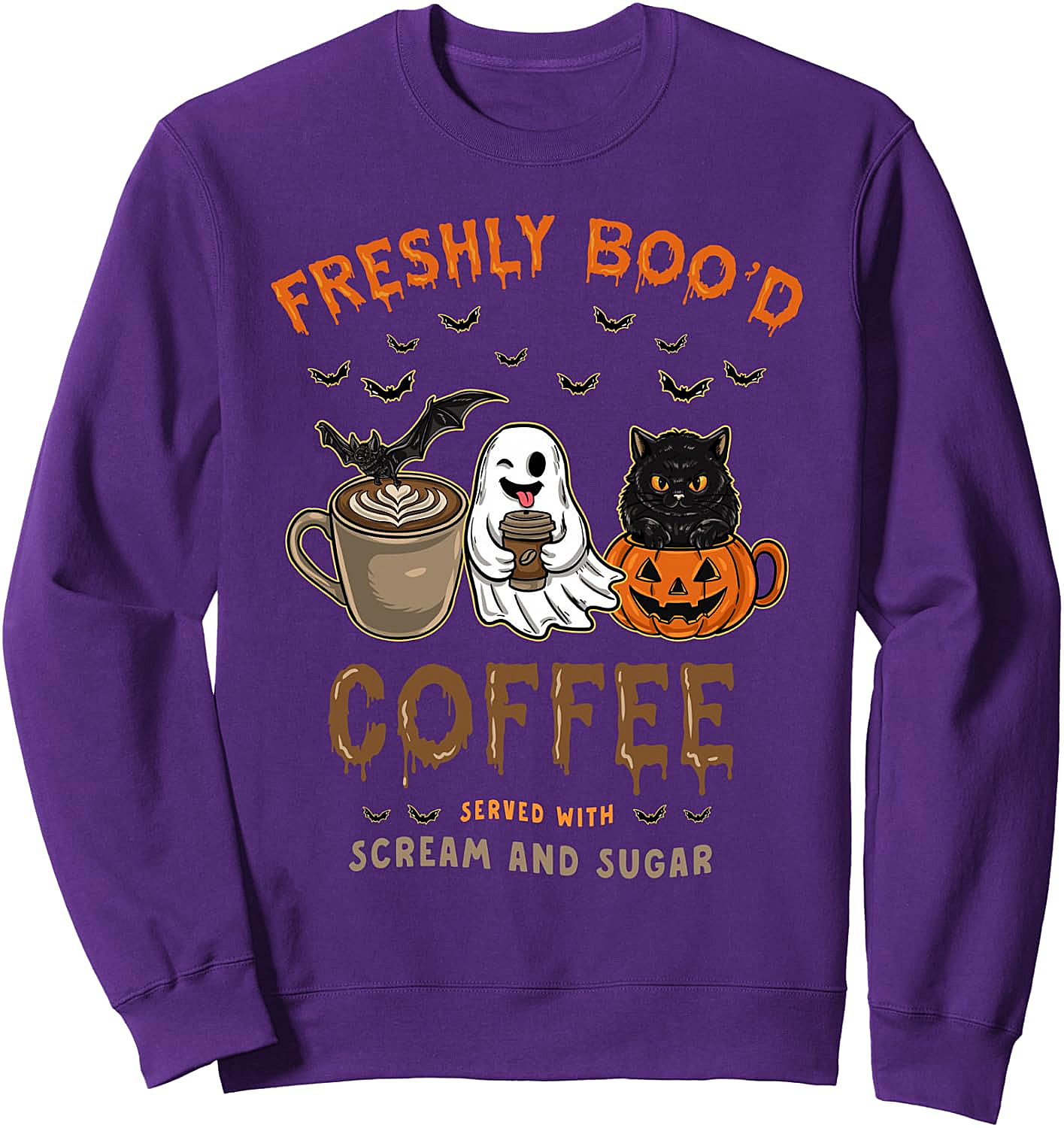  Freshly Boo'd Coffee Funny Halloween Sweatshirt - Ghost Cat