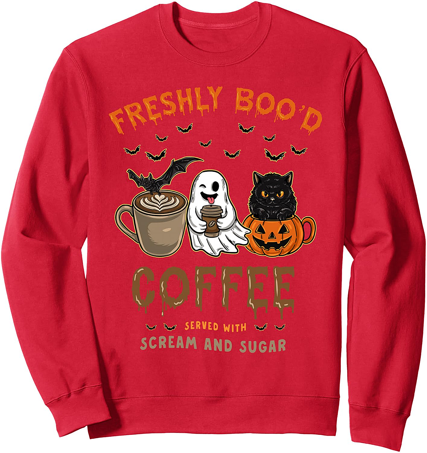  Freshly Boo'd Coffee Funny Halloween Sweatshirt - Ghost Cat