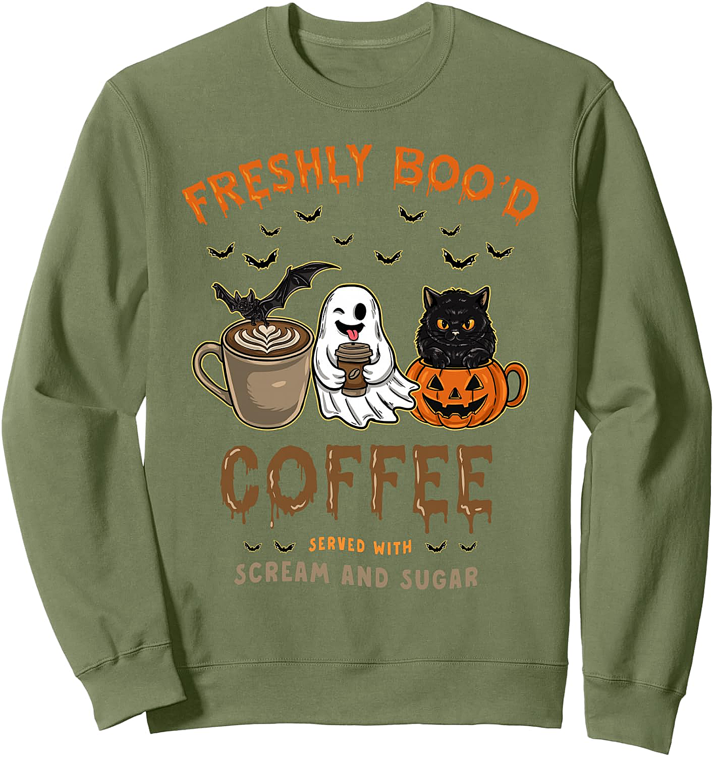  Freshly Boo'd Coffee Funny Halloween Sweatshirt - Ghost Cat
