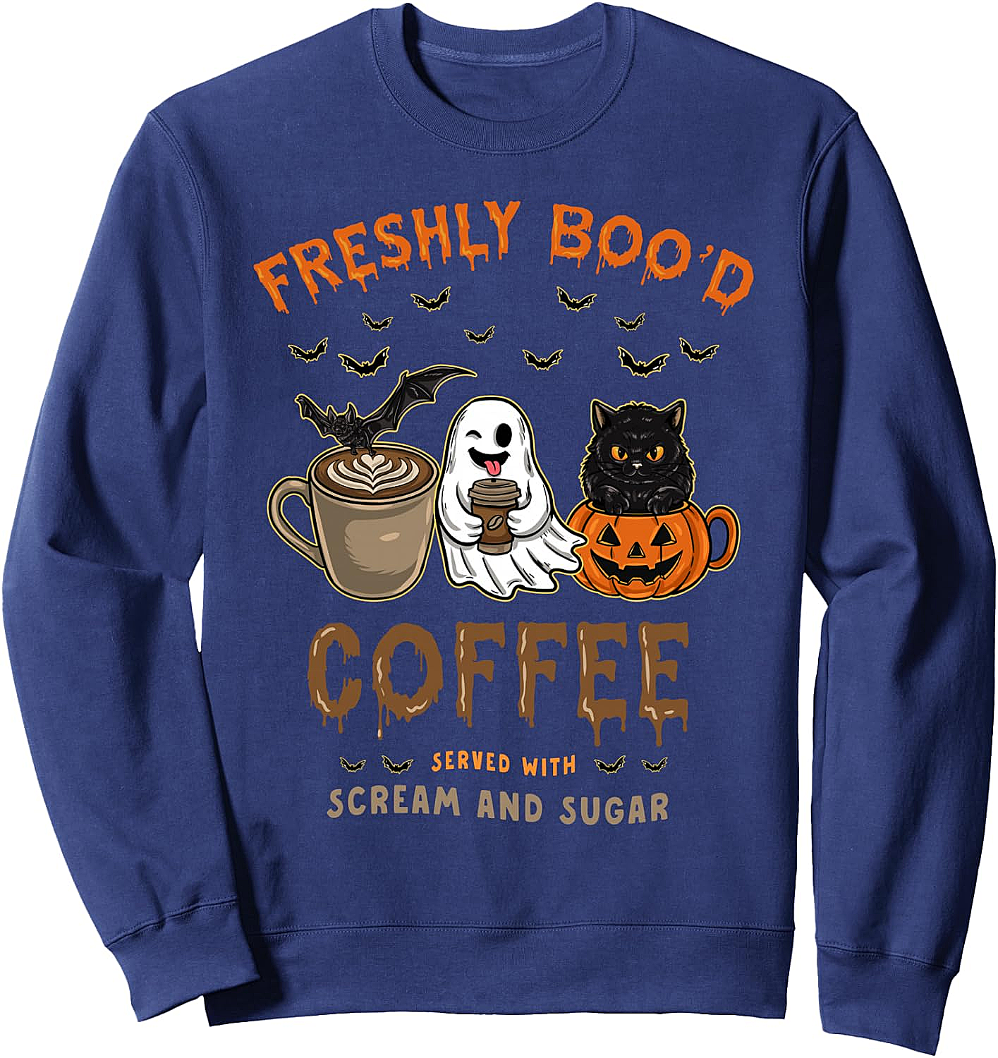  Freshly Boo'd Coffee Funny Halloween Sweatshirt - Ghost Cat