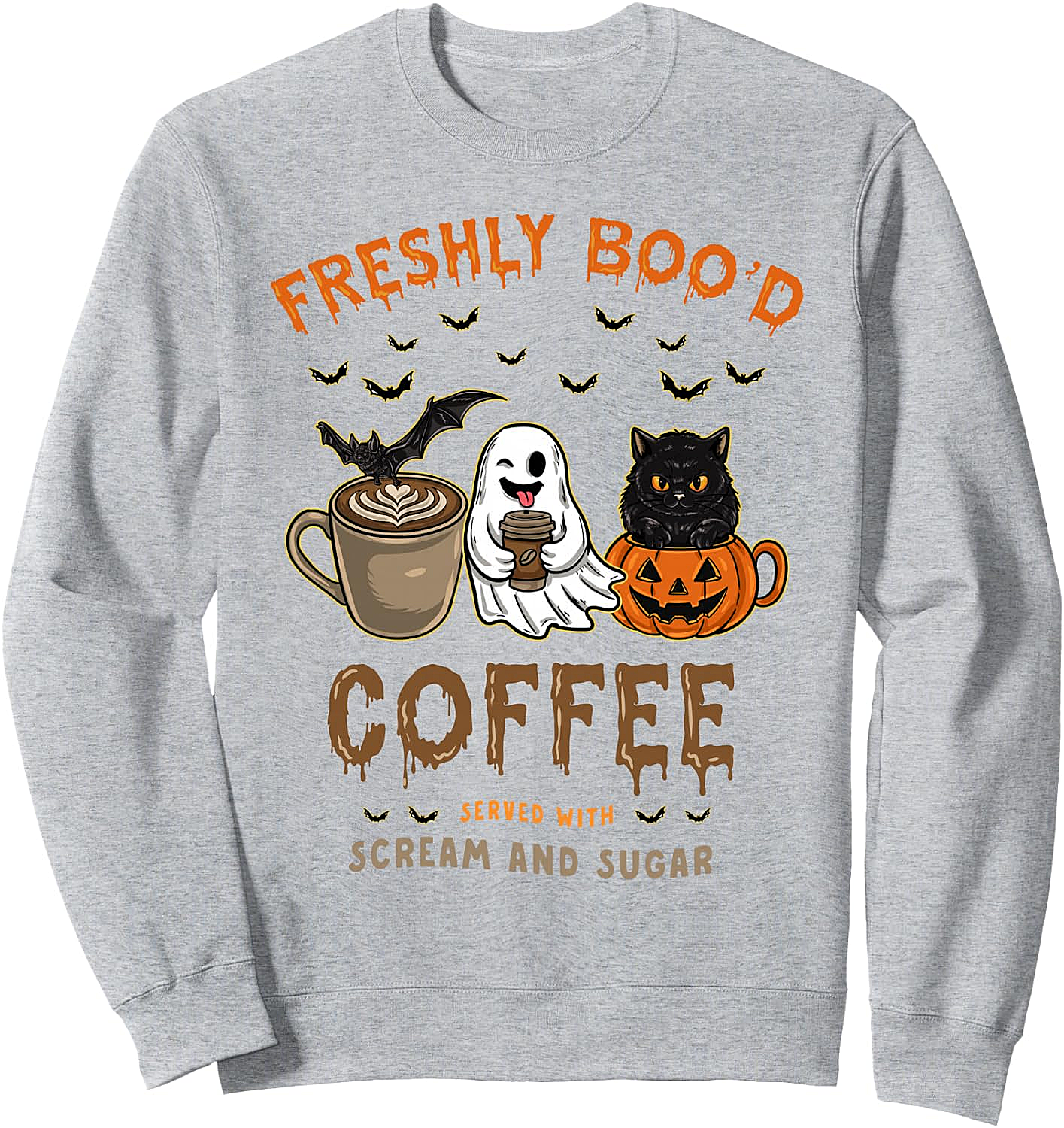  Freshly Boo'd Coffee Funny Halloween Sweatshirt - Ghost Cat
