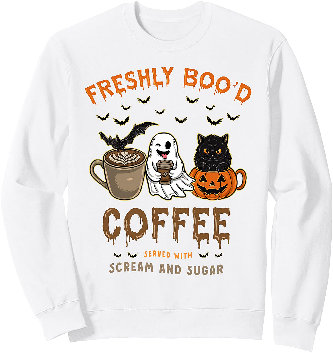  Freshly Boo'd Coffee Funny Halloween Sweatshirt - Ghost Cat