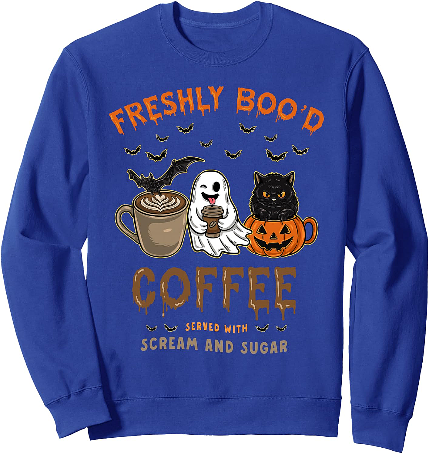  Freshly Boo'd Coffee Funny Halloween Sweatshirt - Ghost Cat