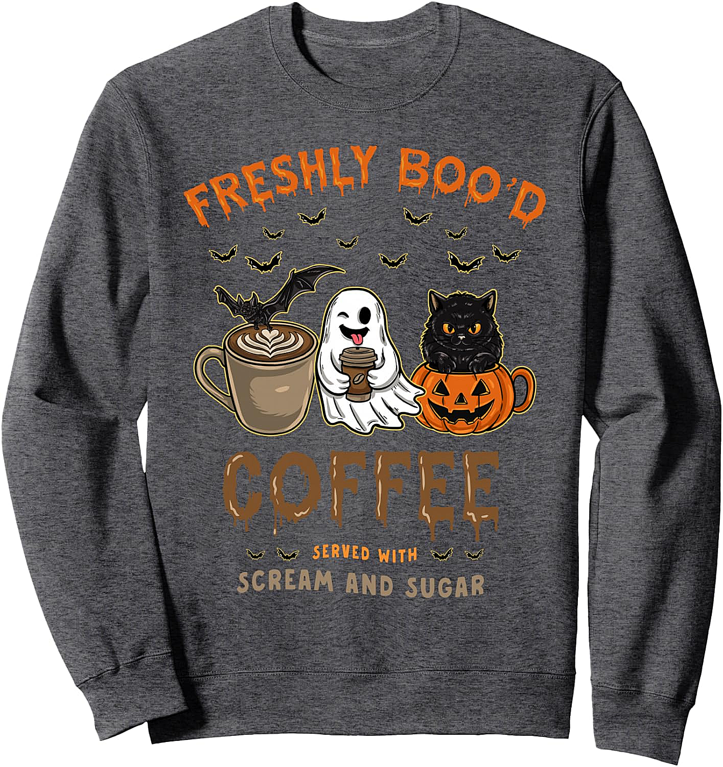  Freshly Boo'd Coffee Funny Halloween Sweatshirt - Ghost Cat