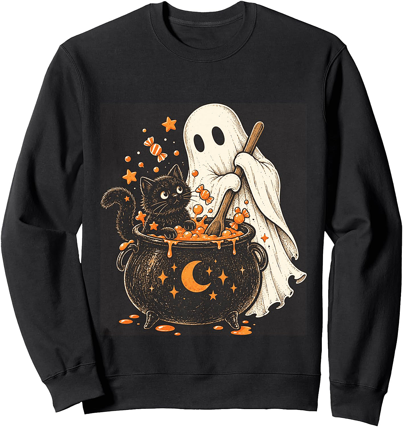Cute Cat Ghost Halloween Sweatshirt Spooky Funny Tee
