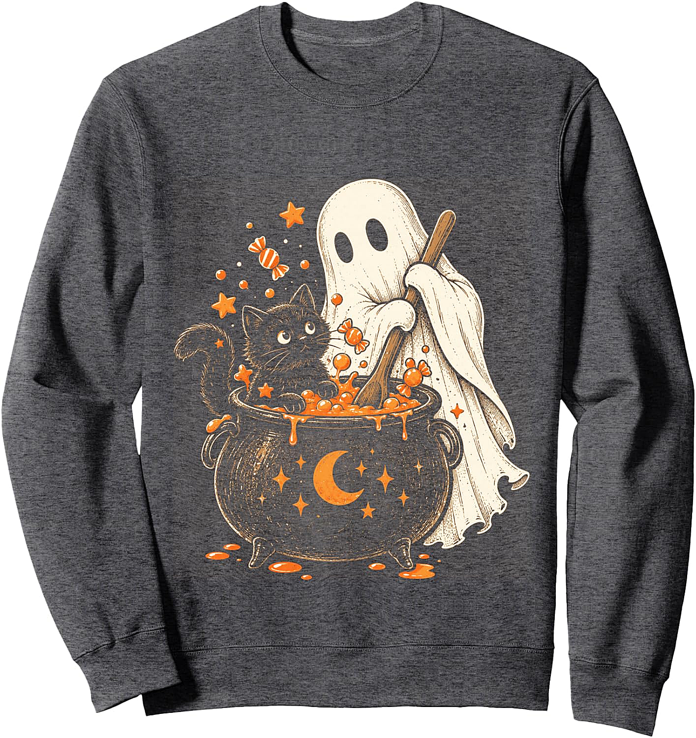 Cute Cat Ghost Halloween Sweatshirt Spooky Funny Tee