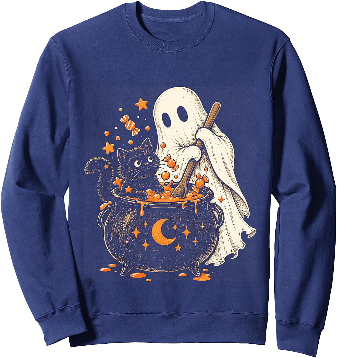 Cute Cat Ghost Halloween Sweatshirt Spooky Funny Tee