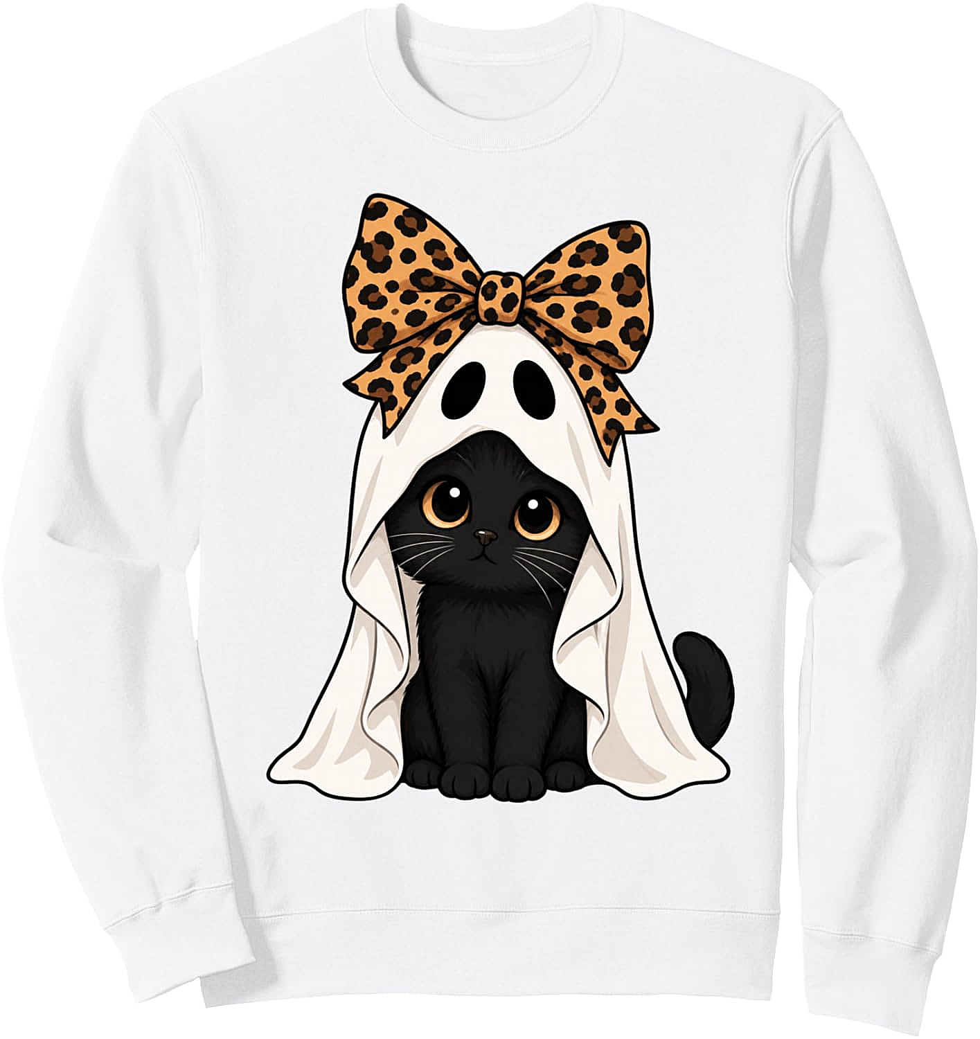 Cute Black Cat Ghost Leopard Bow Halloween Sweatshirt