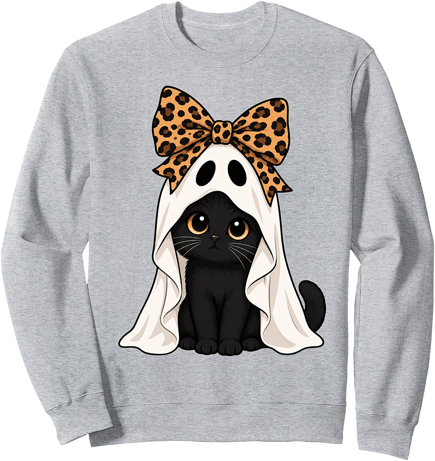 Cute Black Cat Ghost Leopard Bow Halloween Sweatshirt