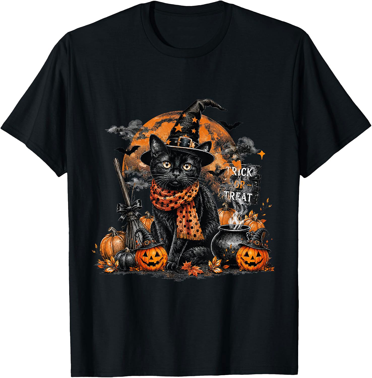 Black Cat Witch Halloween T-Shirt | Spooky Cat Graphic Tee