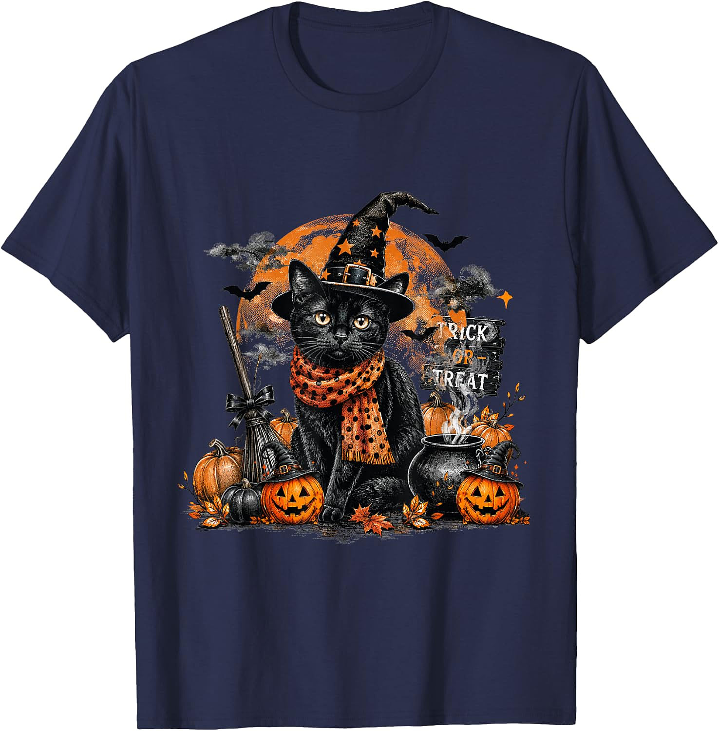 Black Cat Witch Halloween T-Shirt | Spooky Cat Graphic Tee