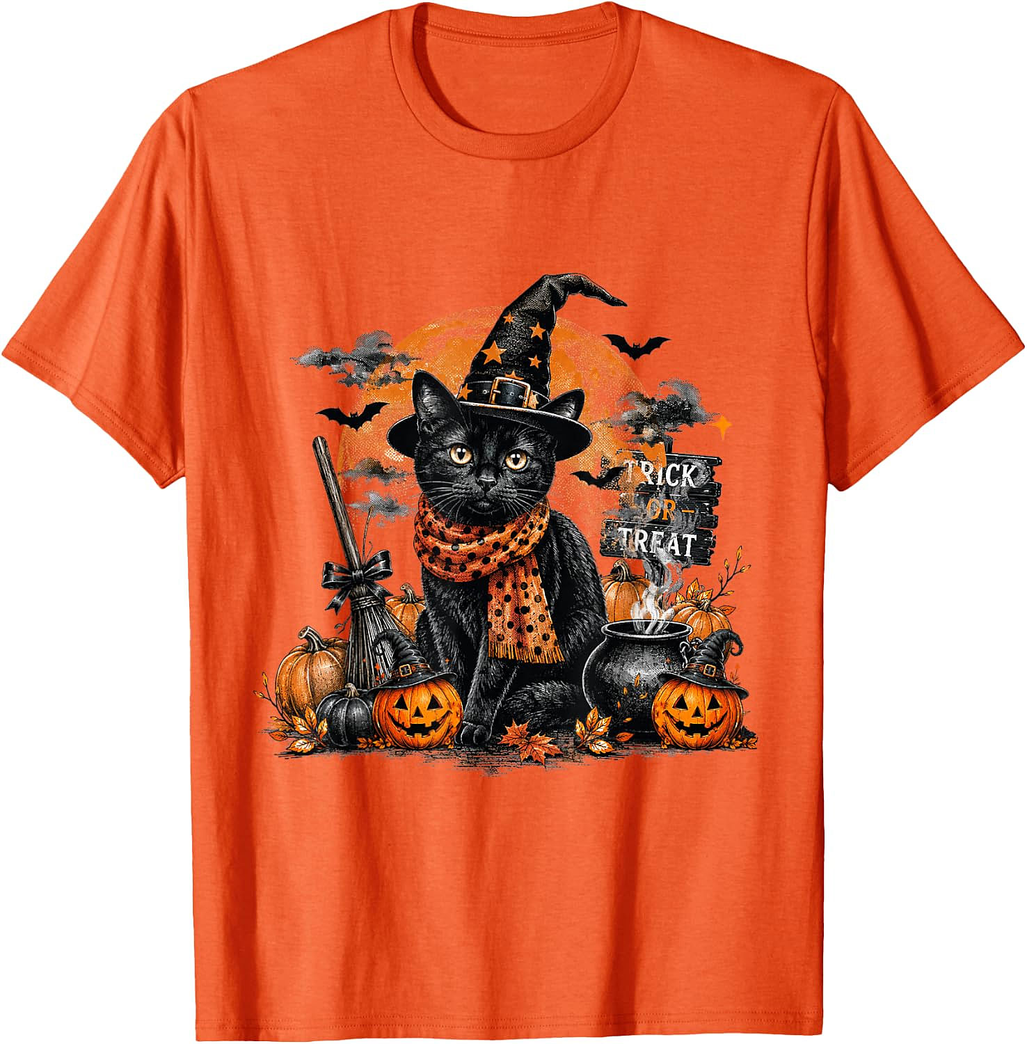Black Cat Witch Halloween T-Shirt | Spooky Cat Graphic Tee