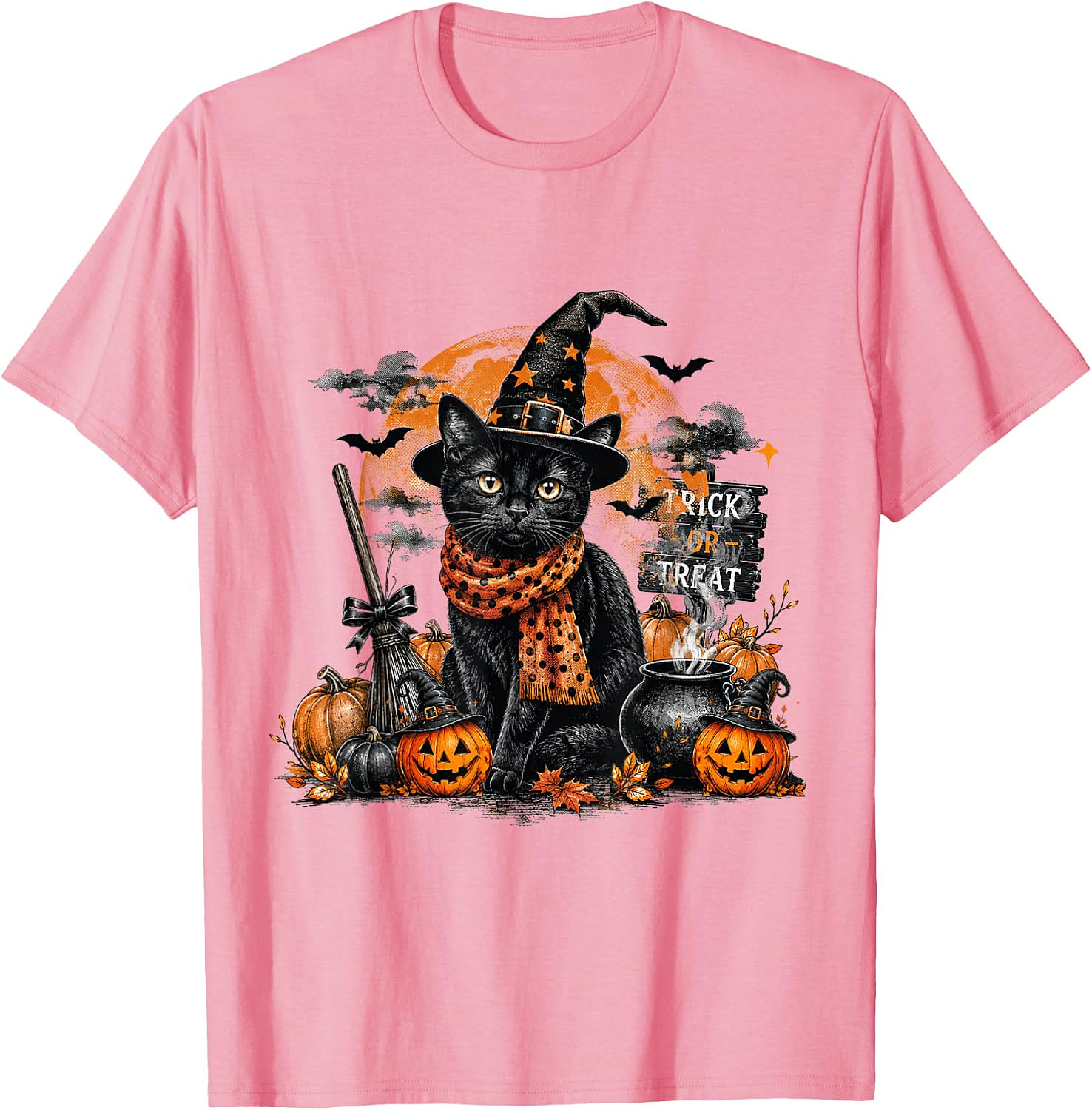 Black Cat Witch Halloween T-Shirt | Spooky Cat Graphic Tee