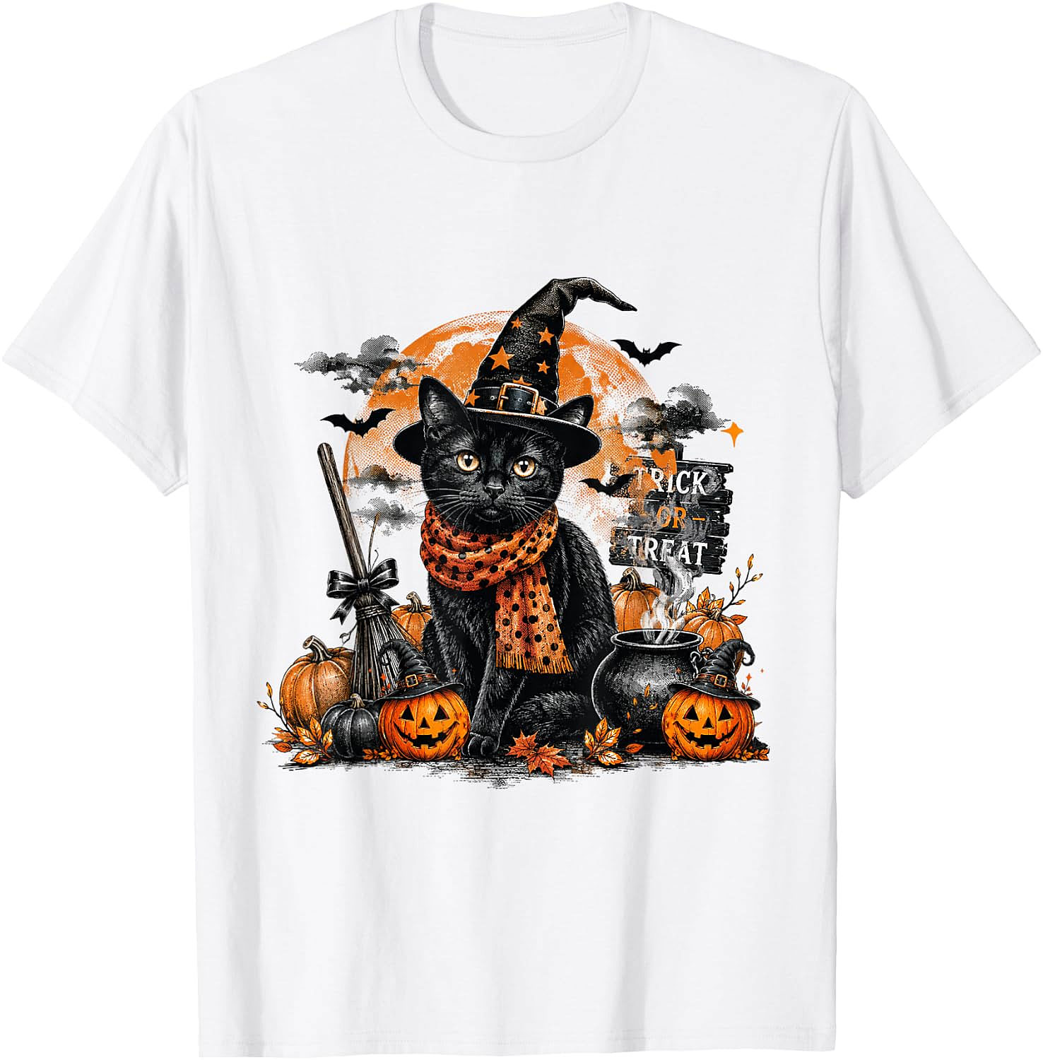 Black Cat Witch Halloween T-Shirt | Spooky Cat Graphic Tee