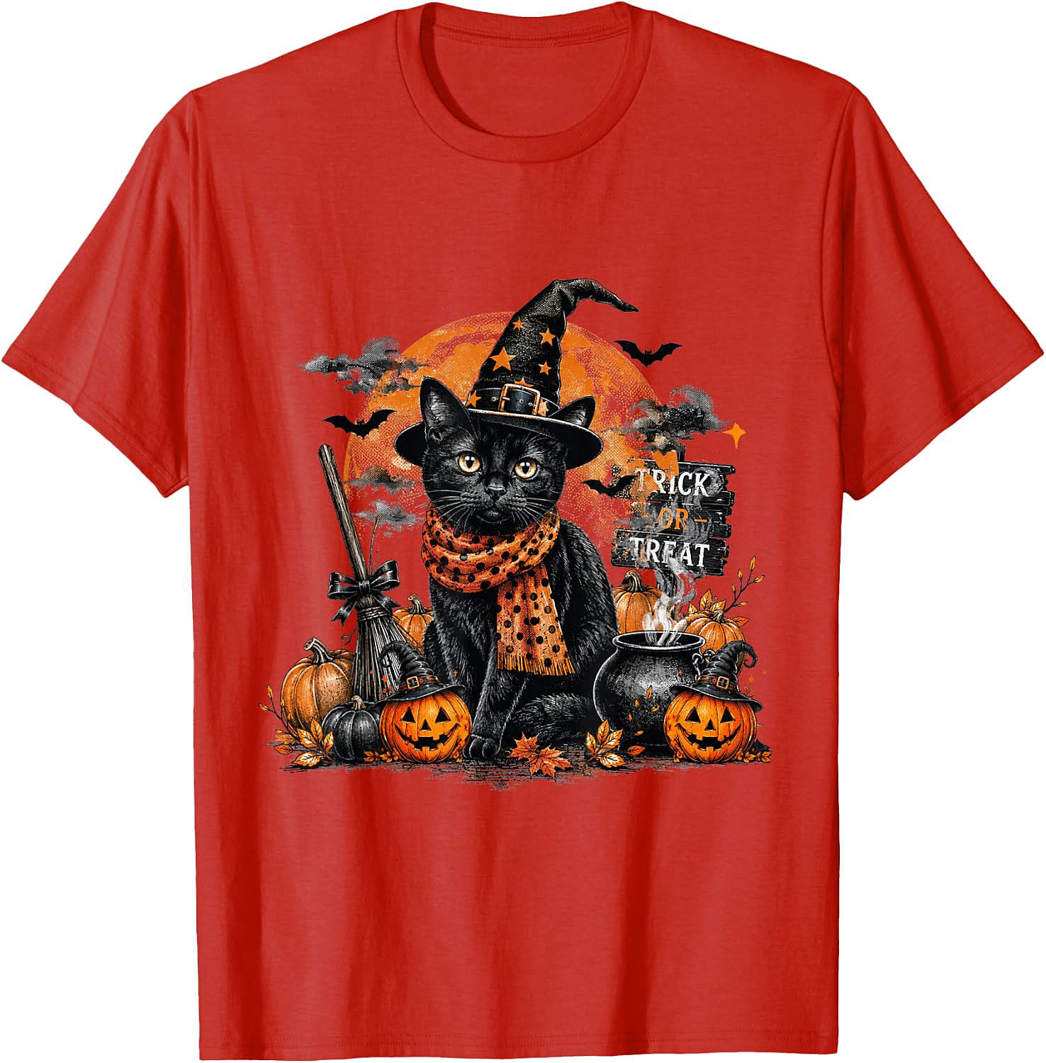 Black Cat Witch Halloween T-Shirt | Spooky Cat Graphic Tee