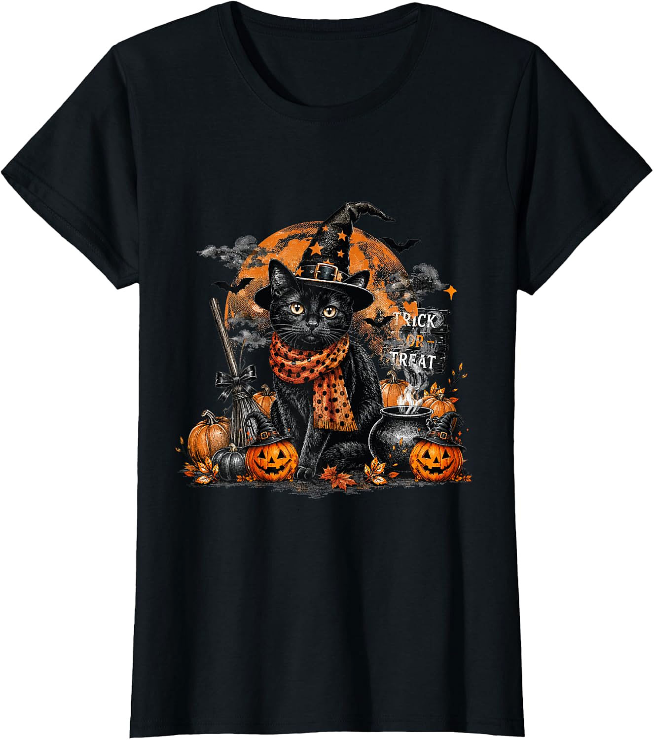Black Cat Witch Halloween T-Shirt | Spooky Cat Graphic Tee