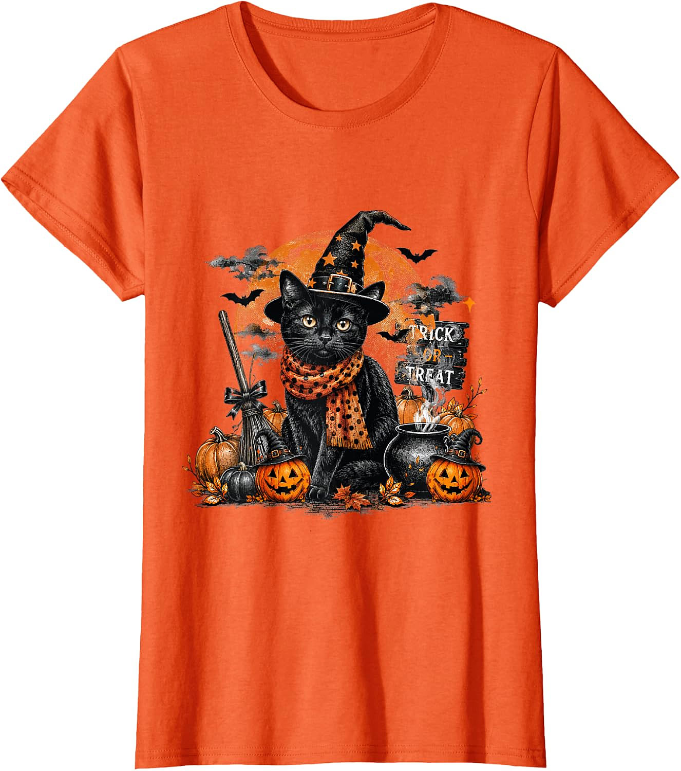 Black Cat Witch Halloween T-Shirt | Spooky Cat Graphic Tee
