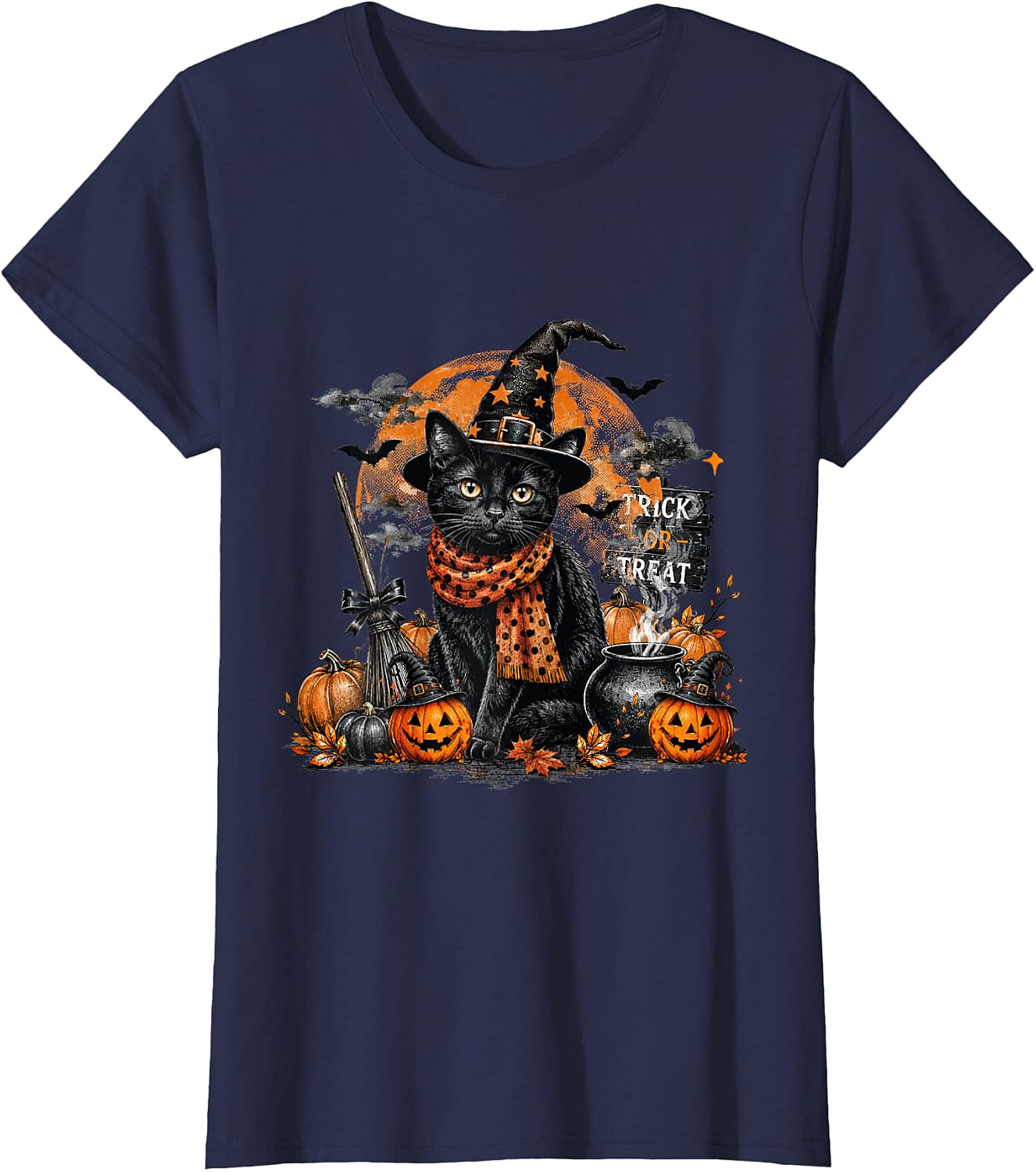 Black Cat Witch Halloween T-Shirt | Spooky Cat Graphic Tee