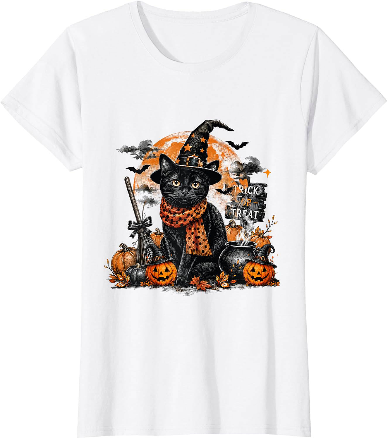 Black Cat Witch Halloween T-Shirt | Spooky Cat Graphic Tee