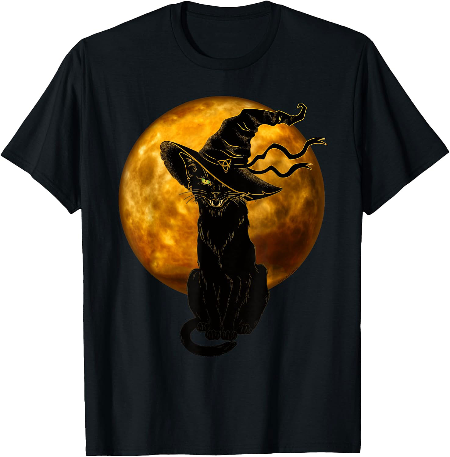 Black Cat Witch Hat Halloween T-Shirt | Spooky Vintage Tee