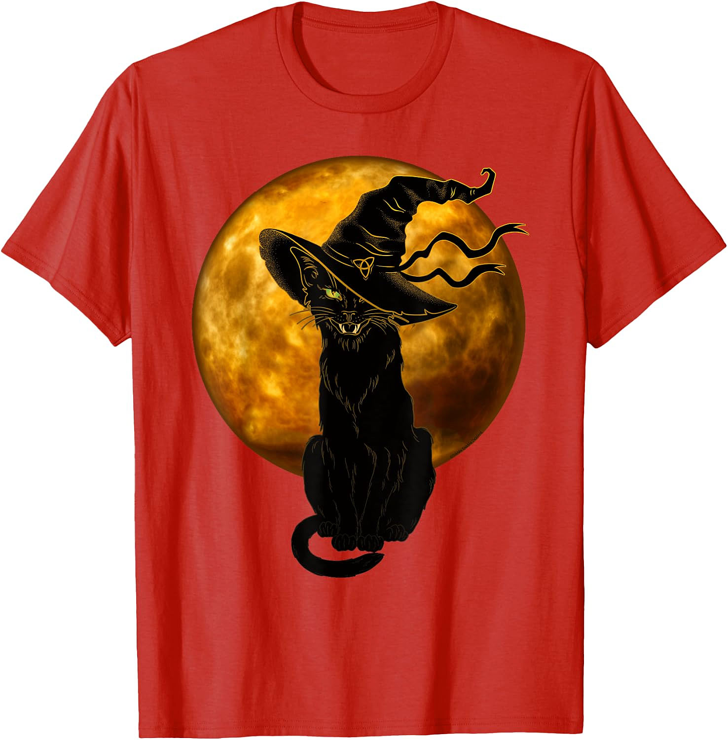 Black Cat Witch Hat Halloween T-Shirt | Spooky Vintage Tee