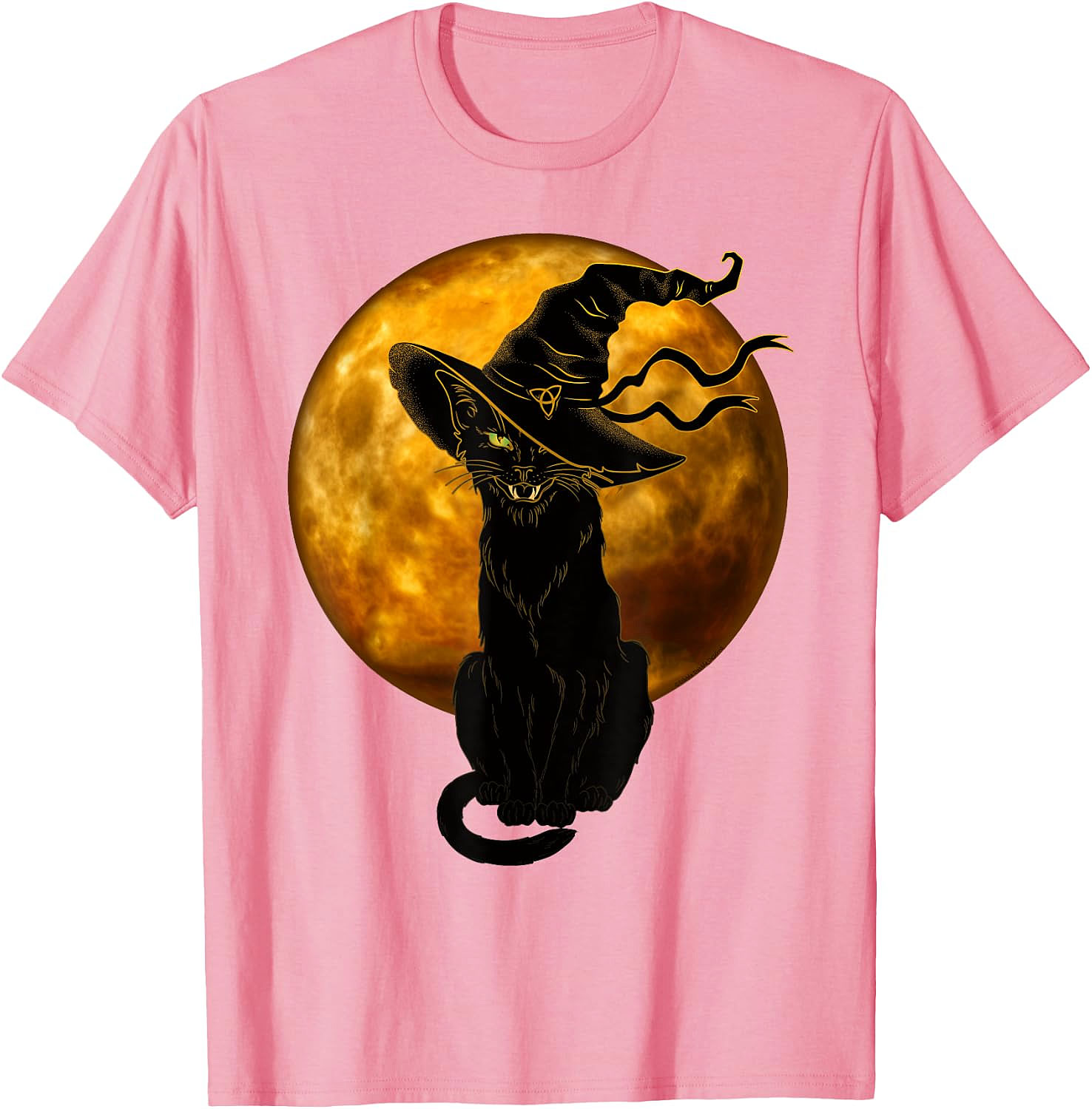 Black Cat Witch Hat Halloween T-Shirt | Spooky Vintage Tee