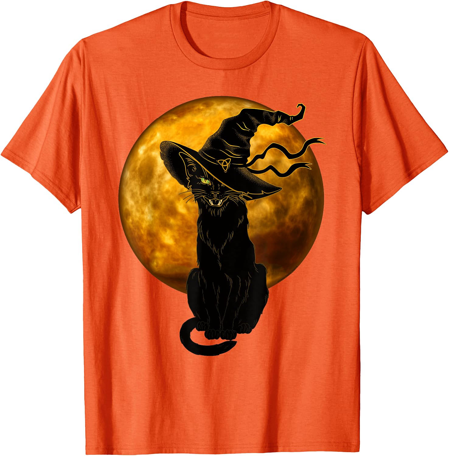 Black Cat Witch Hat Halloween T-Shirt | Spooky Vintage Tee