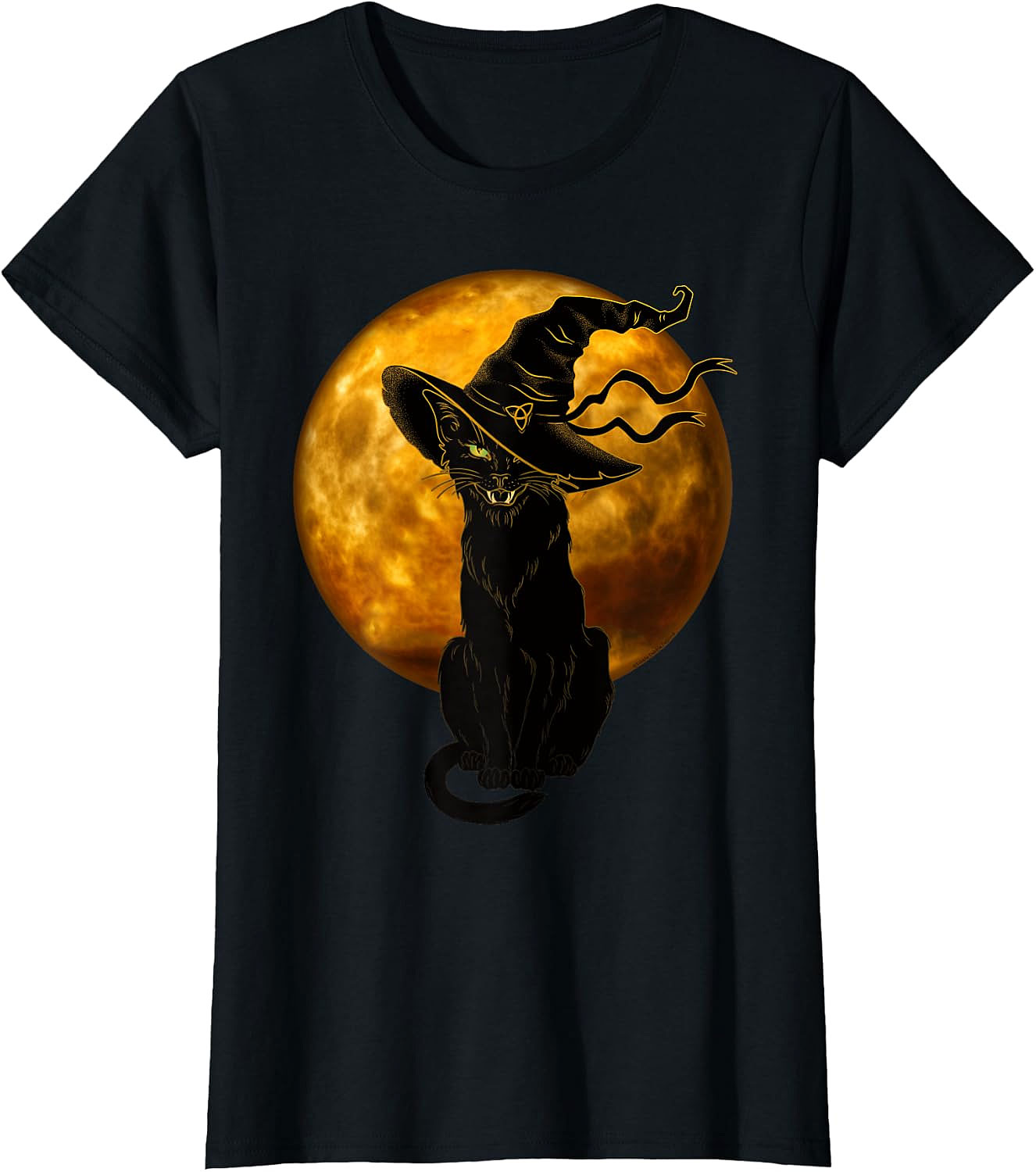 Black Cat Witch Hat Halloween T-Shirt | Spooky Vintage Tee